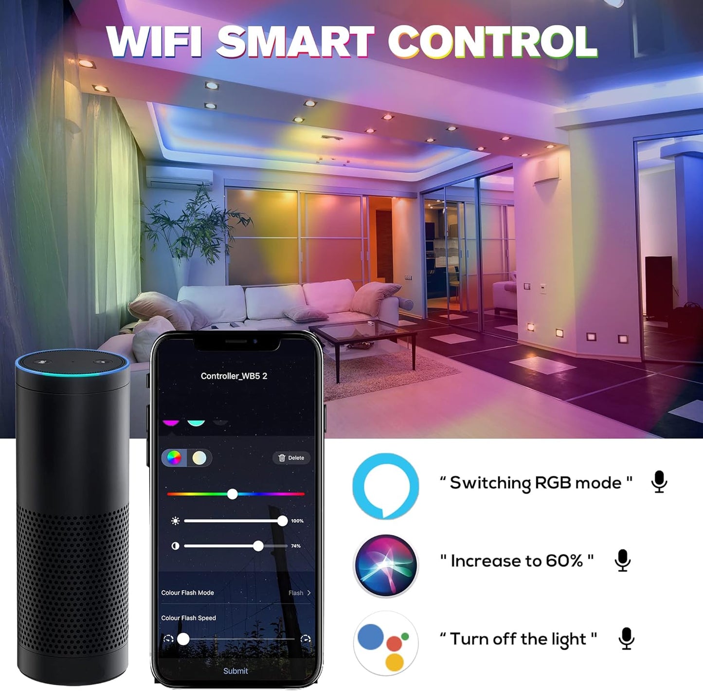 HUSUKU S1 5in1 WB5 2.4GHz Tuya WiFi PWM LED Controller for Dimming CCT RGB RGBW RGBCCT LED Strip, Smart APP Control Fit for Alexa Echo/Google Assistant Home/Siri, RF Control with R1 Remoter