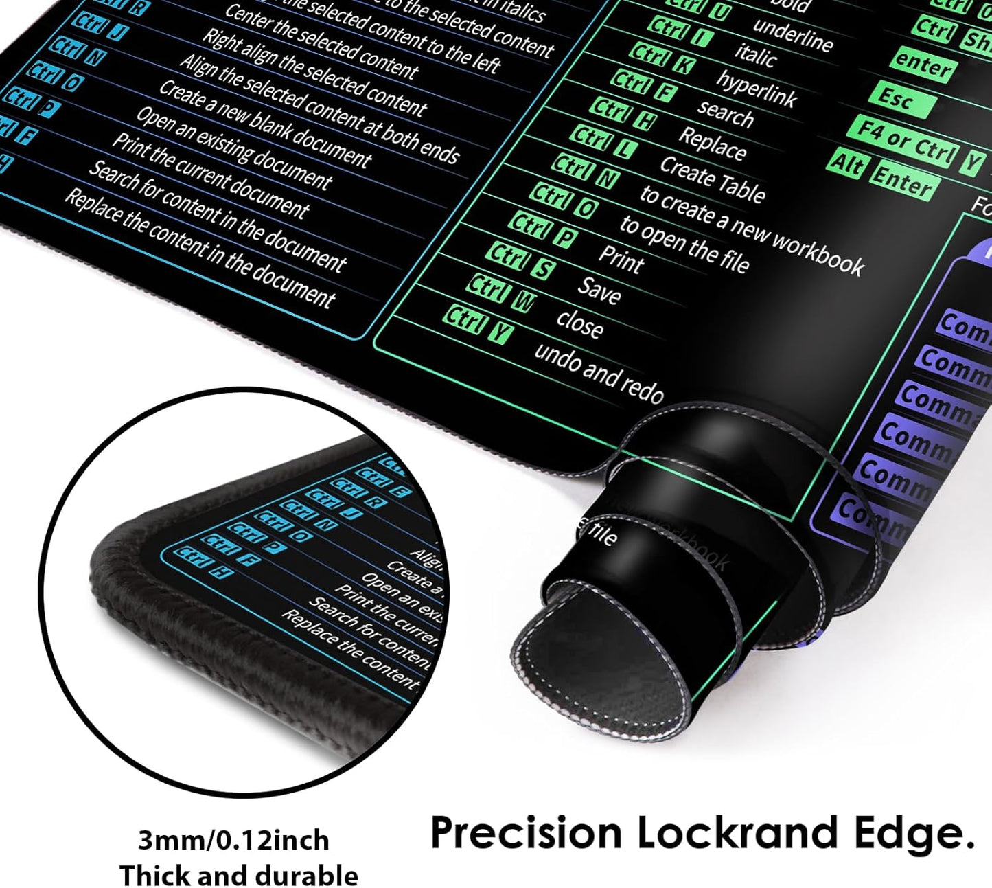 Galdas Gaming Mouse Pad XXL XL Large Long Extended Big Mousepad Non-Slip Rubber Keyboard Desk Pad with Stitched Edges for Laptop Home Office (31.5x11.8x0.08 Inch) … (Shortcut Keys Mac)