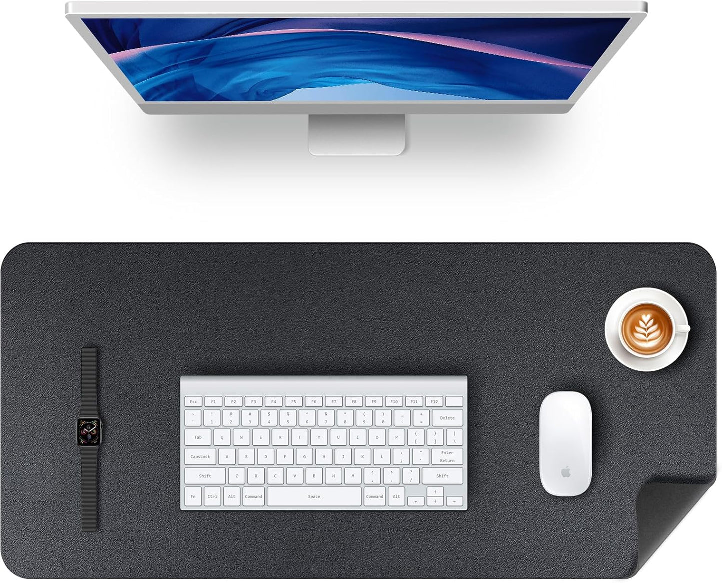 KINGFOM Desk Pad Office Desktop Protecter, PU Leather Desk Mat Blotters Organizer with Comfortable Writing Surface (31.4" x 15.7", Black)