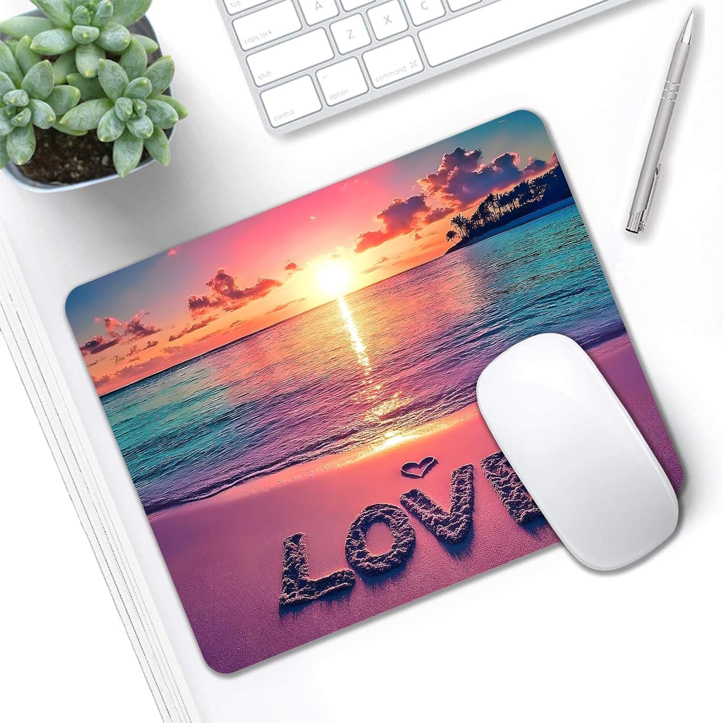 Mouse Pad, Cute Sunset Beach Mouse Pads for Desk, 9.5" x 7.9" Non-Slip Rubber Base Computer Mousepad with Women, Portable Square Design for Wireless Mouse and Pad Laptop Office & Travel