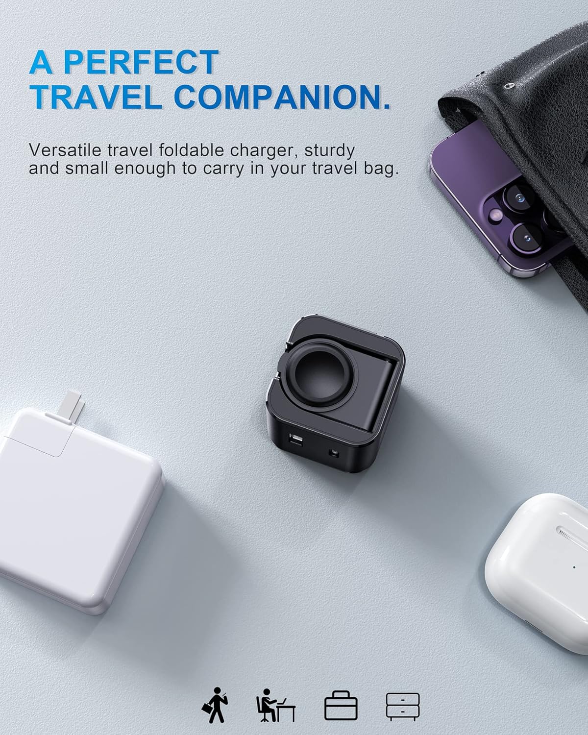 36W for Apple Charging Block with Built-in Watch Charger, Foldable PD Fast Charger Block for iPhone, Dual Ports Wall Charger Compatible with Apple Watch iPhone AirPods(Black)