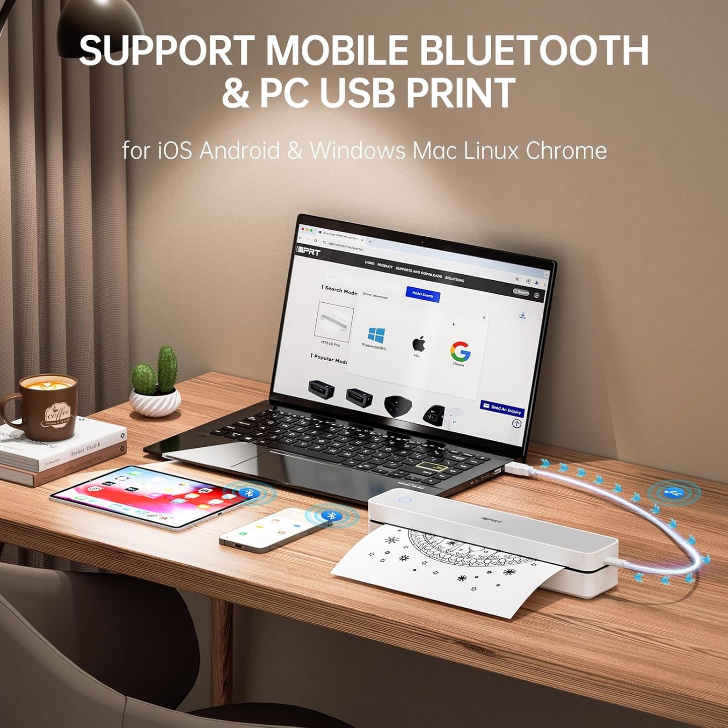 iDPRT Inkless Portable Printer for Travel, Mobile-Thermal-Printers, Wireless-Small-Printer for Home Use, Office, Vehicles, Bluetooth Printers Supports 8.5" x 11" US Letter & A4 & A5 Size, White