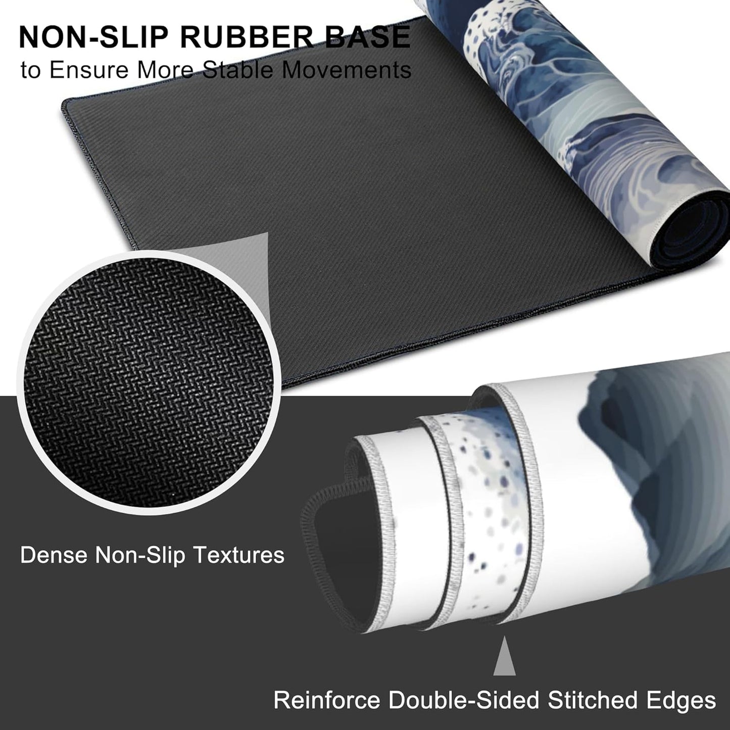 Mouse Pad, Large Watercolor Majestic Mountains Desk Mat, Extended Non-Slip Gaming Keyboard Mousepad Desk Pad, Thick Stitched Edges Waterproof Mouse Mat 31.5"x15.7" (Luxurious Mountainous Terrain)