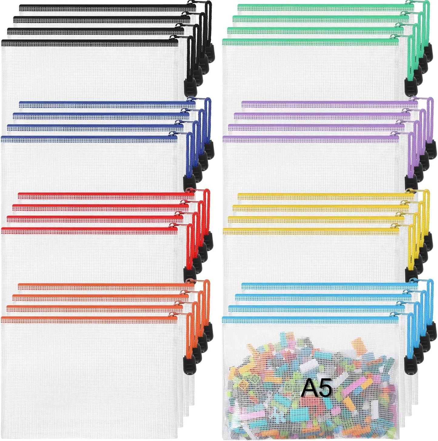 Jetec 32 Pcs Mesh Zipper Bags Toy Storage Bikini Organizer Bag Bolsas Para Guardar Trajes De Baño Waterproof Zipper Reusable Pouch Puzzle Multipurpose for Storage Office(Sweet Color,9 x 7 Inch)