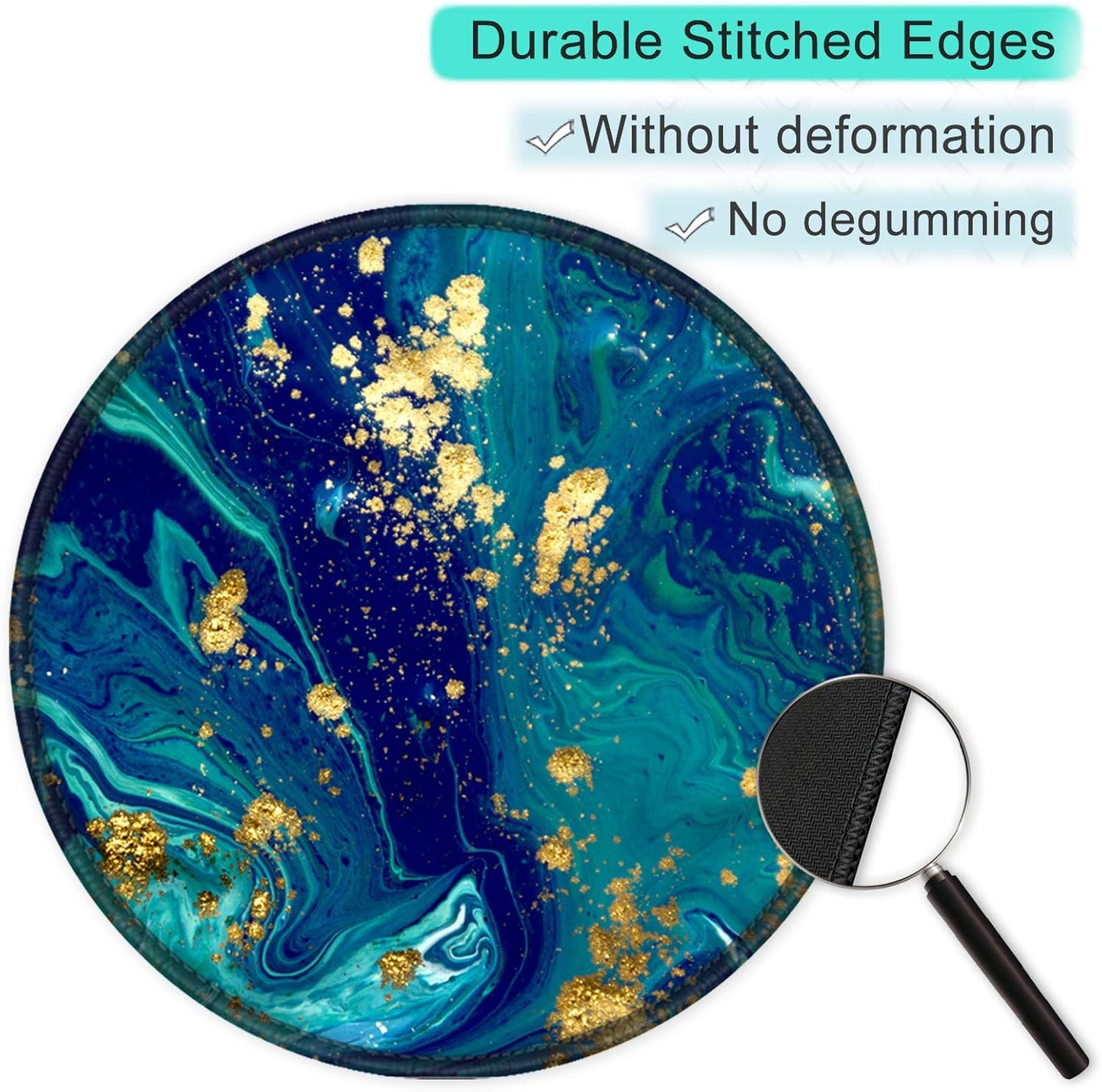 ITNRSIIET Round Mouse Pad with Stitched Edge Premium-Textured Waterproof Non-Slip Rubber Base Desktop Protection Mat Diameter 8.7 inches, Blue Green Marbling