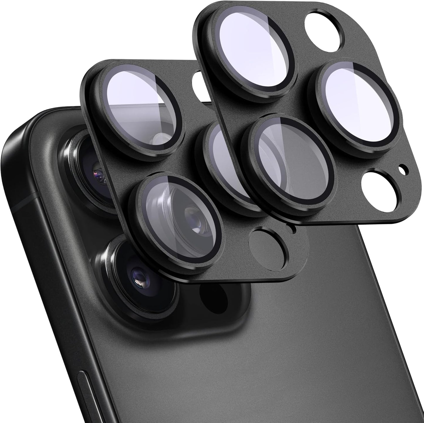2 Pack Camera Lens Protector for iPhone 15 Pro/iPhone 15 Pro Max,[Not Easy to Breakn ] AR Tempered Glass Strong Adsorption Metal Camera Cover Screen-Black