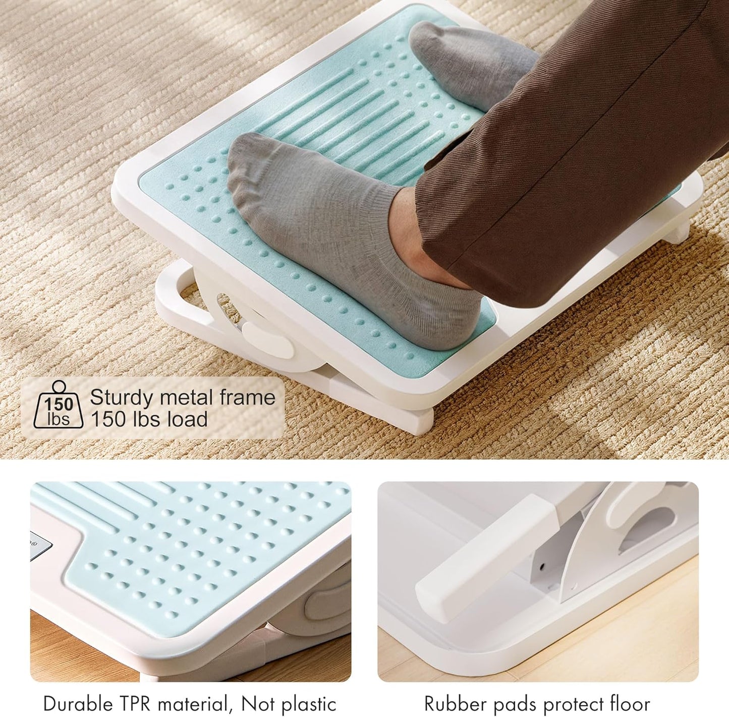 EUREKA ERGONOMIC Tilt Adjustable Footrest, Foot Rest for Under Desk at Work with Massage Surface, Office Foot Rest Under Desk with 20 Degree Tilt No Locking, Metal Frame