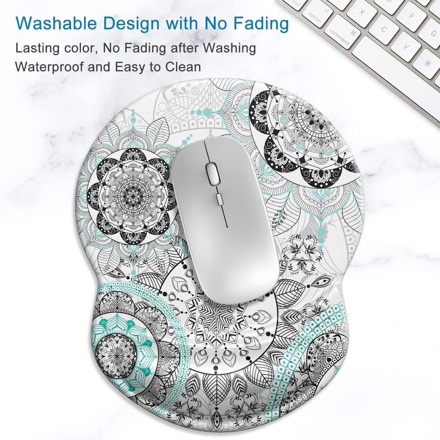 ITNRSIIET Ergonomic Mouse Pad with Gel Wrist Support Small Wrist Rest Smooth Surface Non-Slip PU Base Comfortable Office Supplies Pain Relief, 8.7 x 7.2 inches, Mandala Flowers