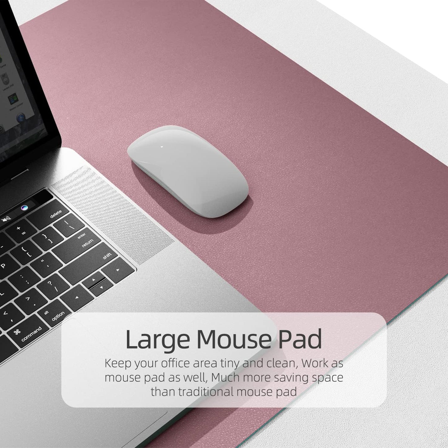 YSAGi Desk Pad, Desk Mat, Dual-Sided Desk Pad, 31.5" x 15.7" Laptop Leather Desk Pad Protector, Desk Blotter for Keyboard and Mouse, Waterproof Desk Writing Pad for Office and Home (Dark Pink+Pink)