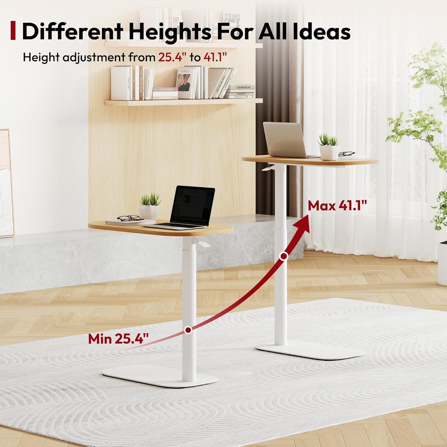 SANODESK Adjustable Overbed Bedside Table Pneumatic Adjustable Height Laptop Computer Standing Desk Cart with Tray, Hospital and Home Use(23.6" W x 13.8" D,Maple)