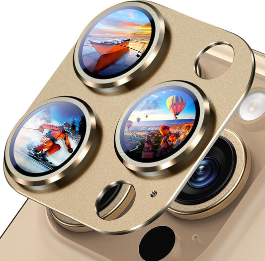 Uyiton Compatible with iPhone 16 Pro/iPhone 16 Pro Max Camera Lens Protector - [Not Easy to Break][Strong Adsorption][Case-Friendly] Metal Tempered Glass Rear Camera Screen Cover - Desert Titanium