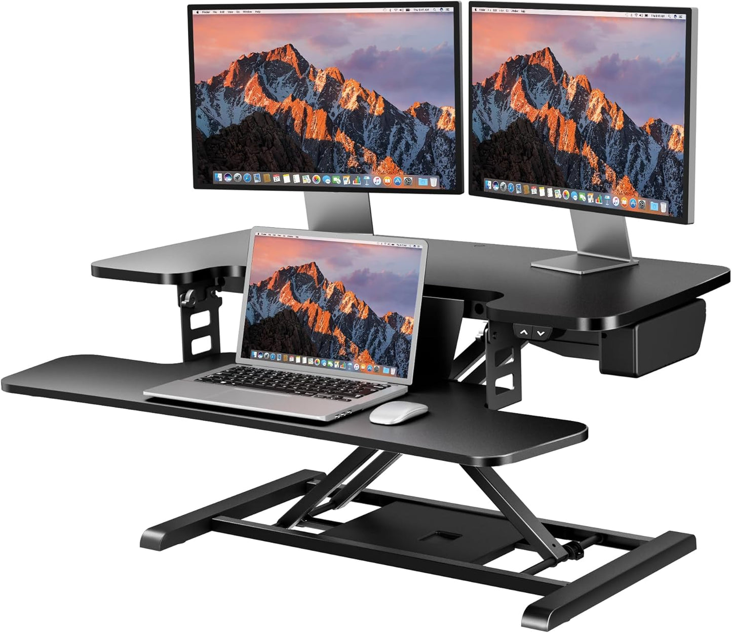 SANODESK 35" Electric Standing Desk Converter,Height Adjustable Riser for Office Home, Monitor and Laptop Workstation with Large Keyboard Tray,Black Color