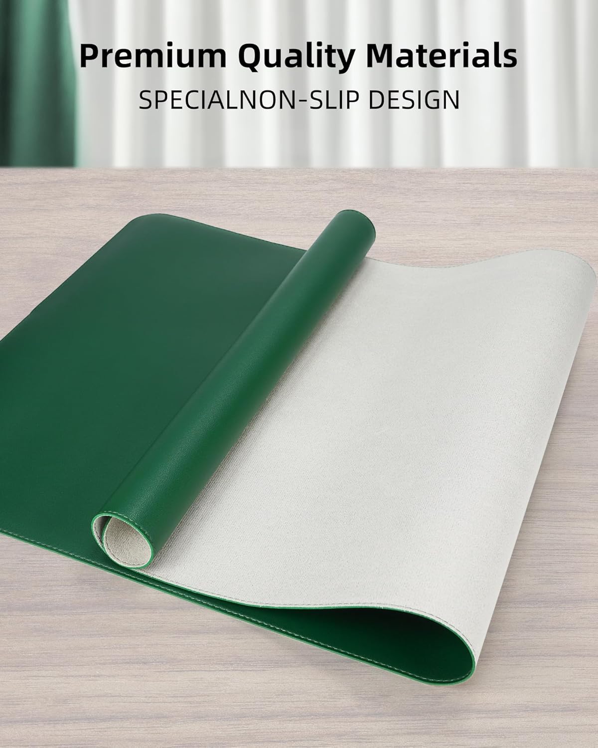 Leather Desk Pad Protector,Desk Mat,Large Mouse Pad, Non-Slip Desk Pad, Waterproof PU Leather Desk Blotter Mat, Desk Cover for Office and Home (Green, 36" x 17")