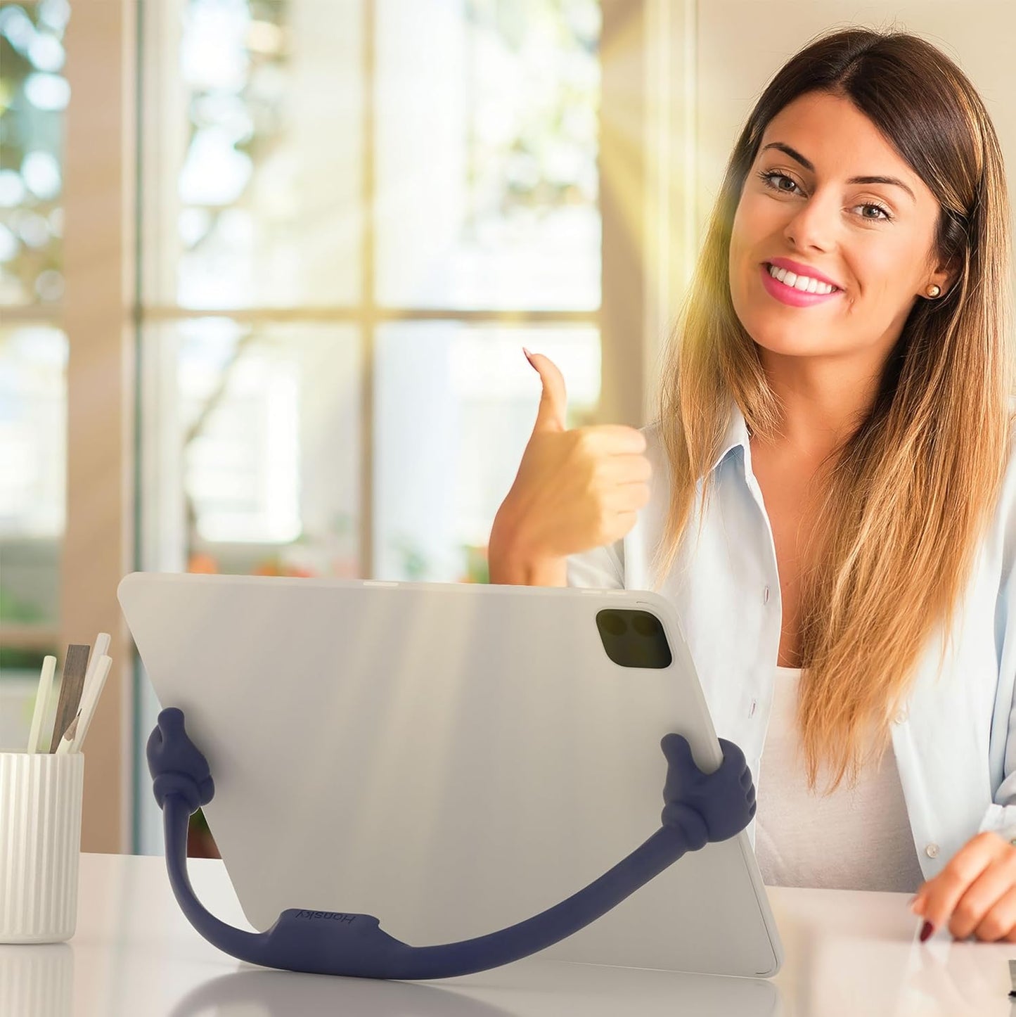 Honsky Thumbs Up Tablet Stand,Portable Monitor Stand Holder for Desktop,Tablet Display Stands Holder, Stand for Desk Universal Cute,Blue Deep