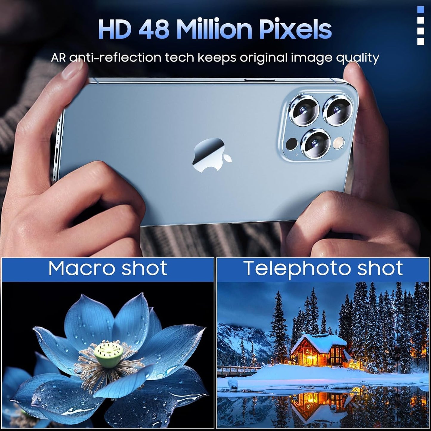 Uyiton for iPhone 13 Pro/iPhone 13 Pro Max Camera Lens Protector, [Strong Adsorption] [Drop Protection] Metal Ring Tempered Glass Rear Camera Screen Cover - Blue