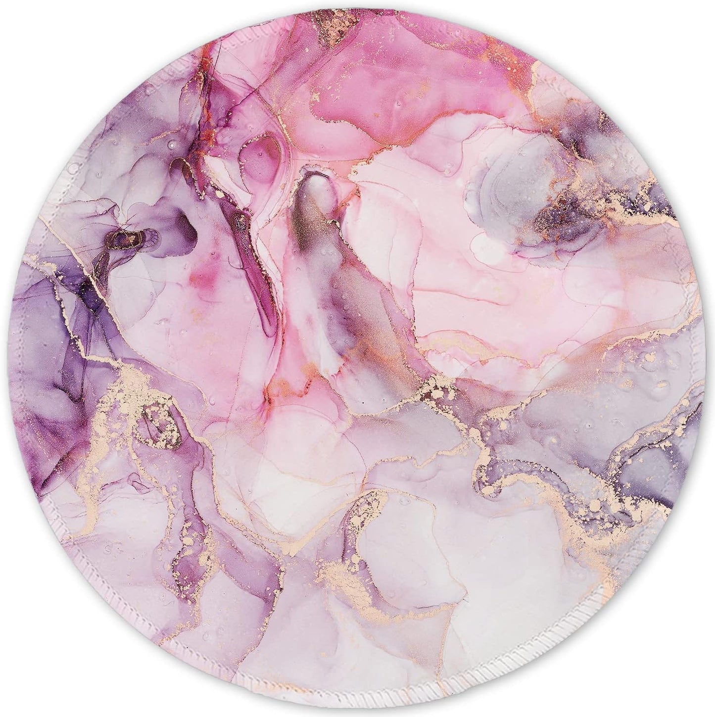ITNRSIIET Round Mouse Pad with Stitched Edge Premium-Textured Waterproof Non-Slip Rubber Base Desktop Protection Mat Diameter 8.7 inches, Pink Abstract Marble