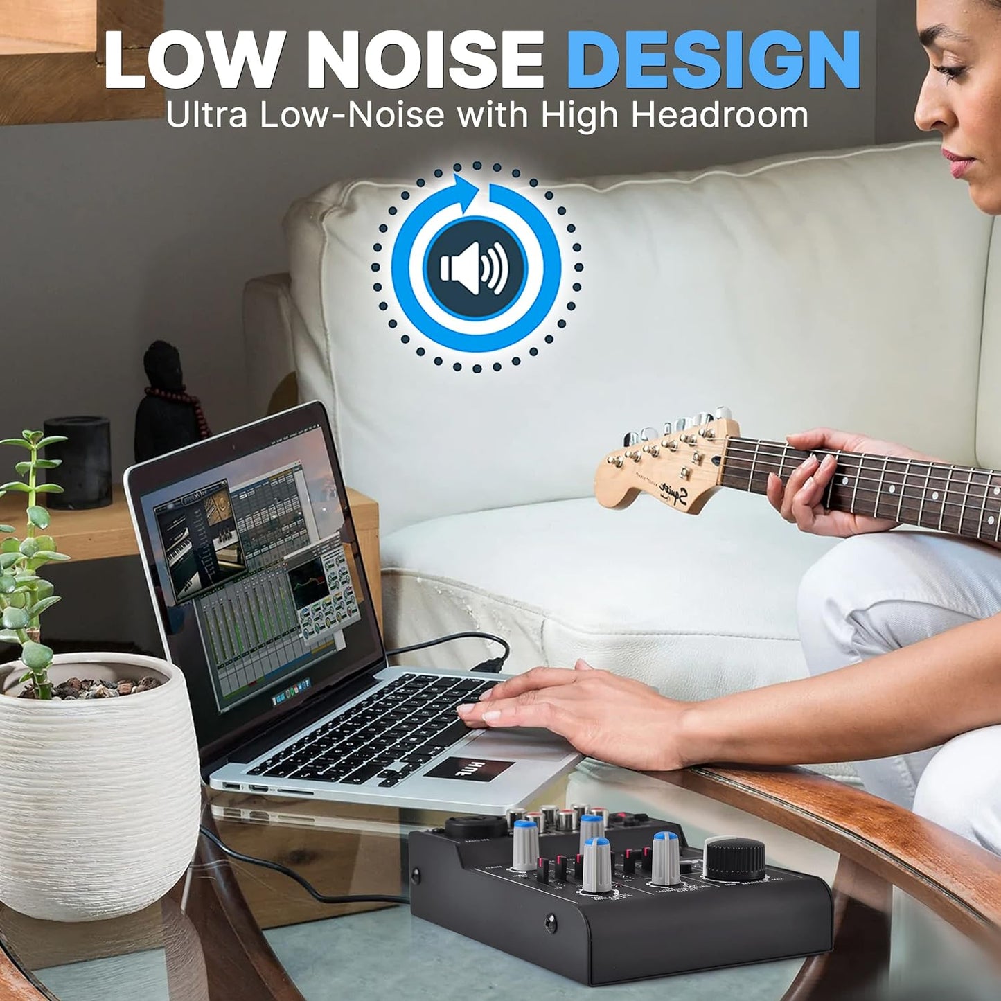 Pyle 5-Channel Professional Audio Mixer DJ Sound Board – Compact Music Mixer with USB Interface, EQ Controls, XLR Mic Input, 18V Phantom Power, Rechargeable Battery – USB/Line/Master Controls