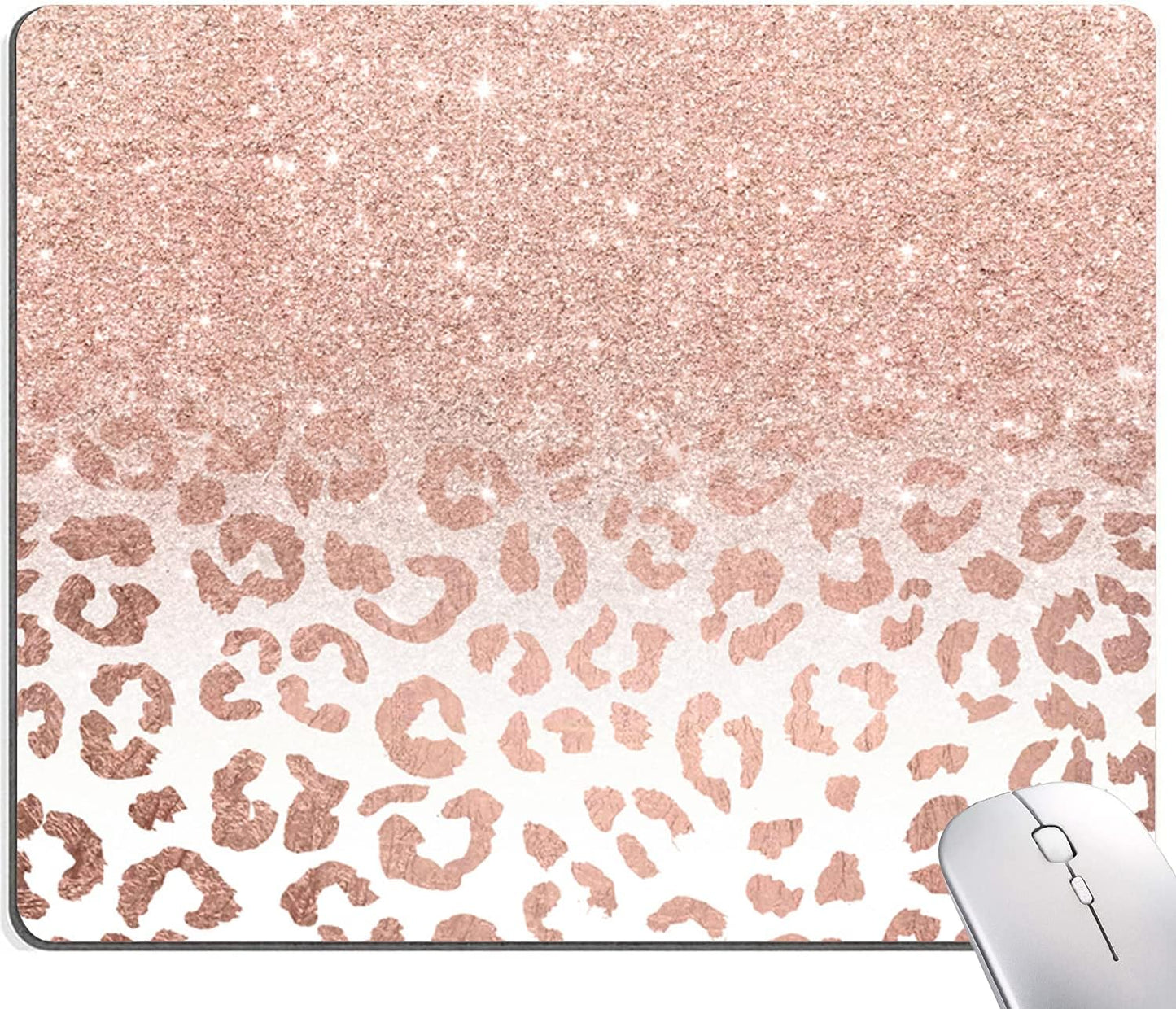 Mouse Pad, Animal Print Mouse Pad Custom Design, Square Waterproof Mouse Pad Non-Slip Rubber Base MousePads for Office Laptop, 9.5"x7.9"x0.12" Inch(Pink Glitter Leopard)
