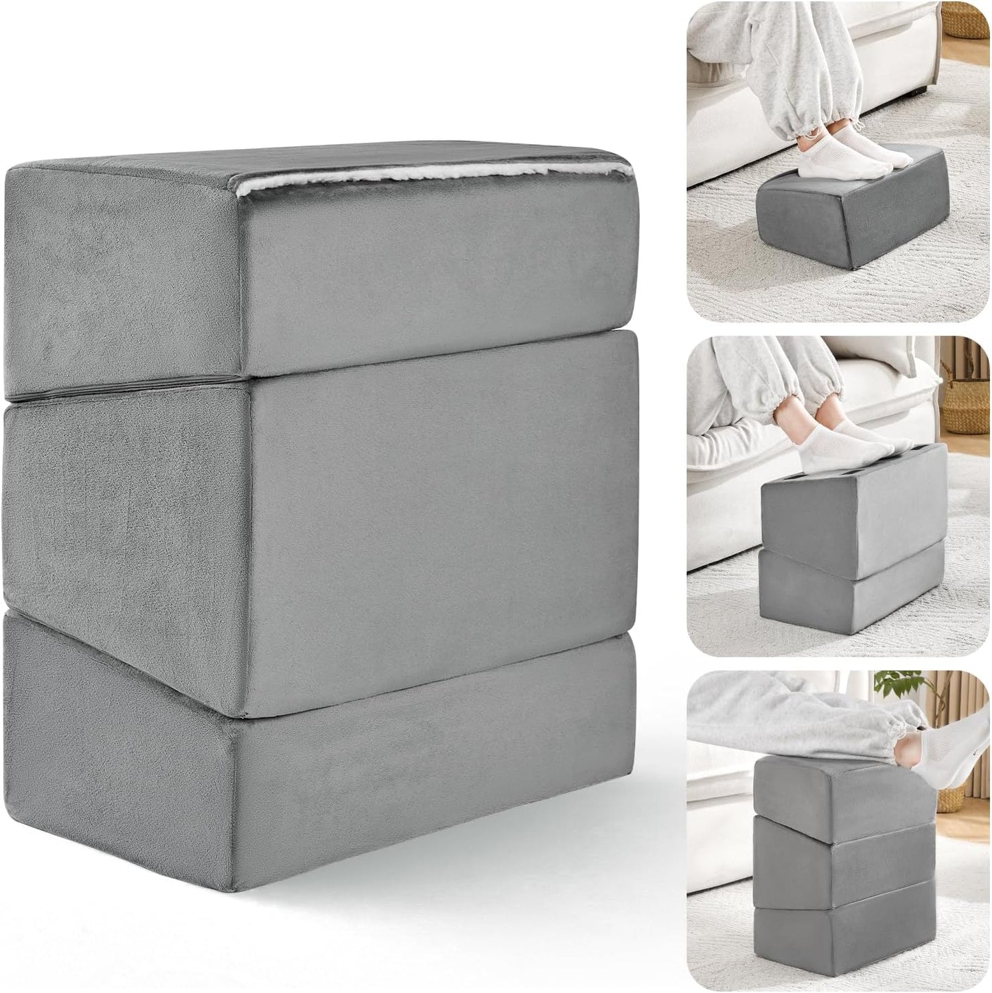 Foot Rest for Under Desk at Work, Adjustable Footrest for Office Chair & Gaming Chair,Ergonomic Footrest Pillow Desk Foot Stool with Washable Cover for Home, Airplane, Travel (Gray)