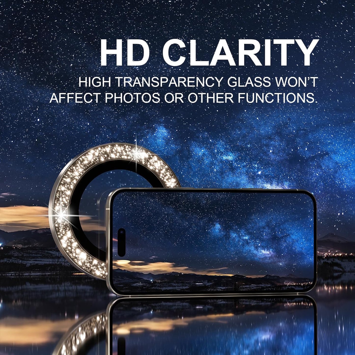 Choiche Compatible for iPhone 16 Pro/iPhone 16 Pro Max Camera Lens Protector Bling, 9H Tempered Glass Camera Cover Screen Protector Metal Ring Decoration Accessories(Glitter-Titanium Desert)