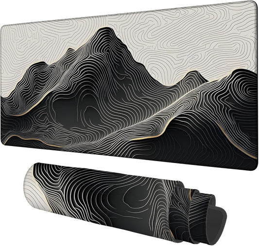 Gaming Desk Pad Large Extra Length Abstract Lines Mouse Pad Keyboard Laptop Non-Slip Waterproof with Rubber Base Thick Stitched Edge Mouse Mat for Office Home 35.4 x 15.7 Inches