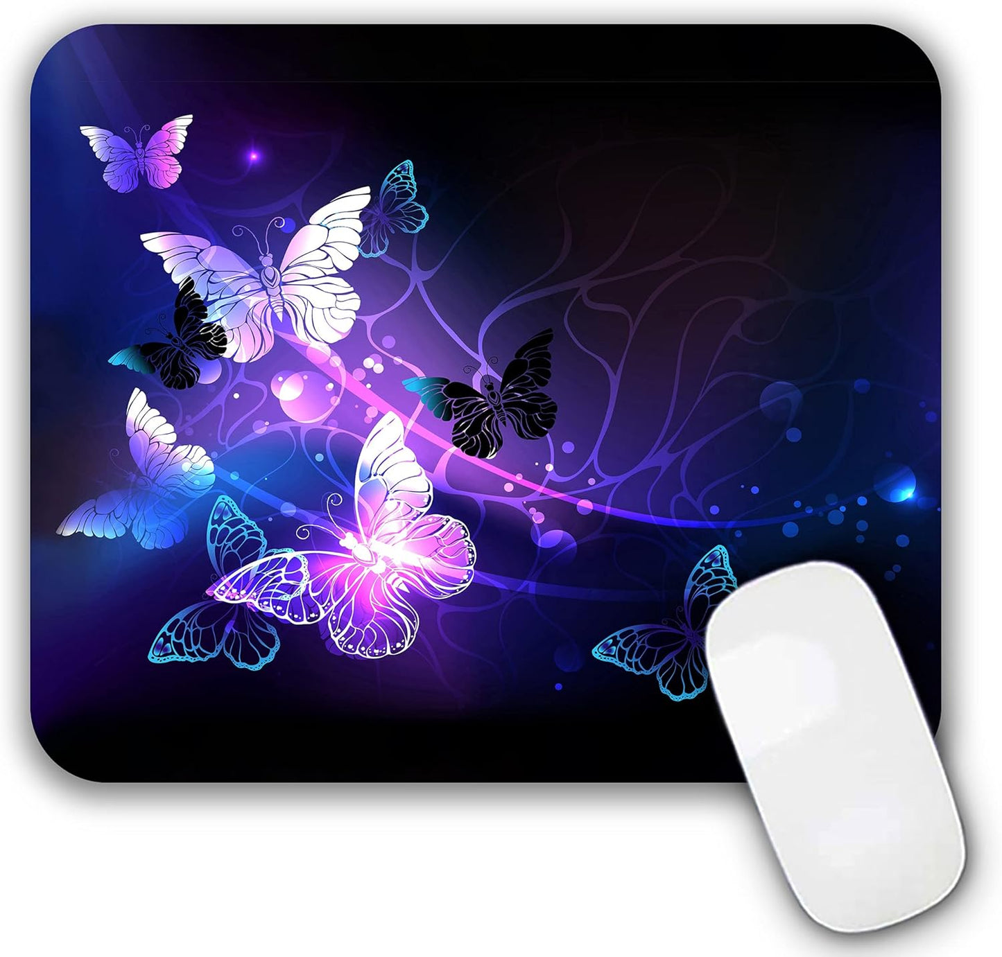 Mouse Pad, Gaming Mouse Pad, Non-Slip Rubber Base Mouse Mat with Designs for Laptop, Computer & Office, 9.5 x 7.9 x 0.12 inches (Purple Butterflies)