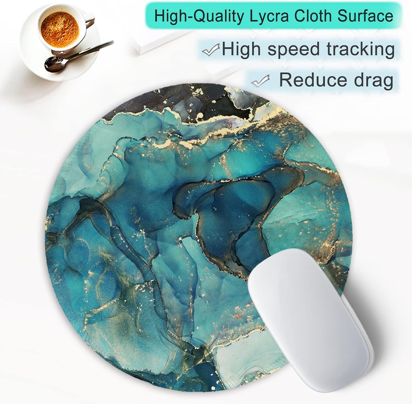ITNRSIIET Round Mouse Pad with Stitched Edge Premium-Textured Waterproof Non-Slip Rubber Base Desktop Protection Mat Diameter 8.7 inches, Abstract Ink Tempera