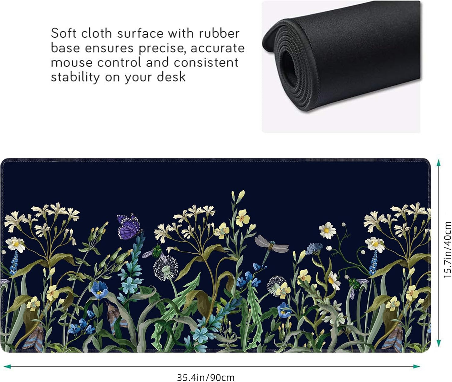 Weeds Flowers Large Mouse Pad,Gaming Keyboard Desk Pad,Extended Mouse Mat Non-Slip Rubber Base with Stitched Edges for Office Game Home XXL 35.4"x15.7"