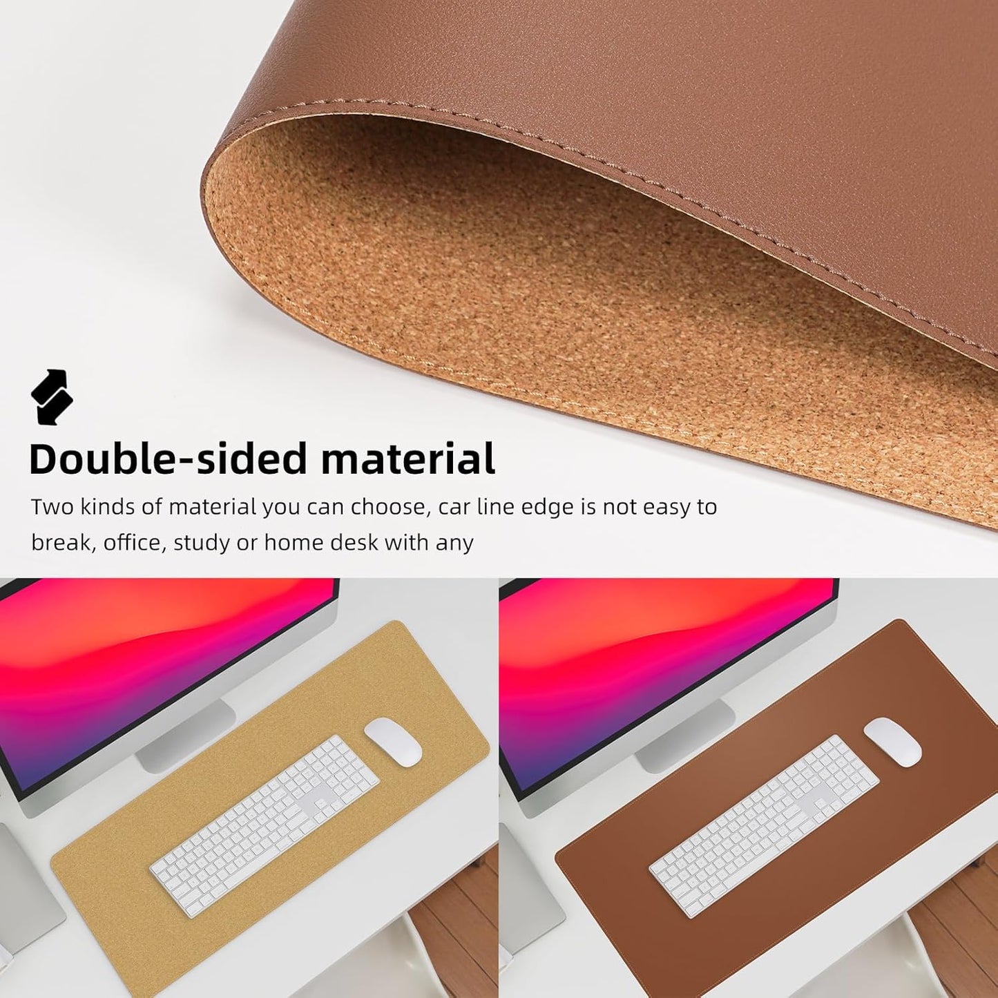 Leather Desk pad Protector, Large Desk mat with Natural Cork & PU Leather,Mouse pad,Non-Slip Office Desk Mat,Waterproof Desk Writing Pad for Office and Home (35in*17in, Brown)