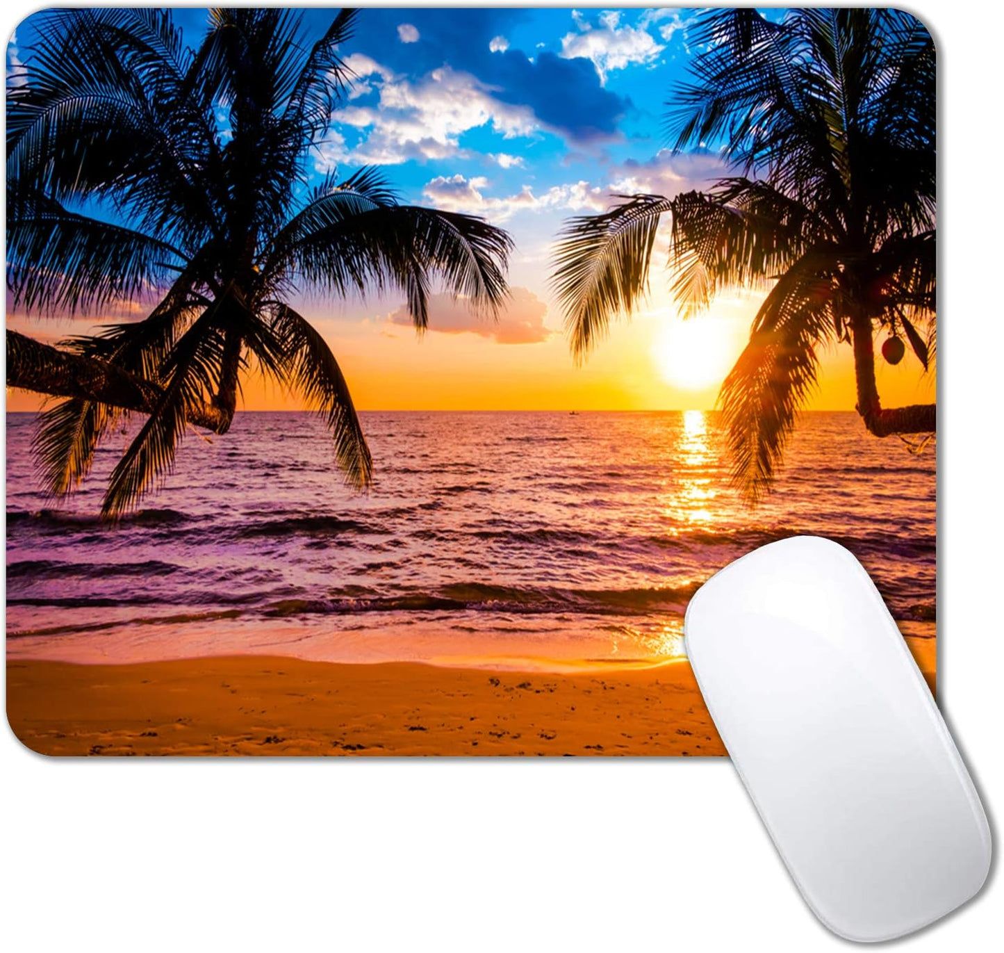 IMAYONDIA Sunshine Beach Coast Sea Palm Trees Mouse Pad,Hawaiian Coconut Trees Mousepad, Pacific Sunrise Sunset Mouse Mat, Square Mouse Pad for Office Laptop Computer PC Men Women, 9.5 x 7.9 Inch