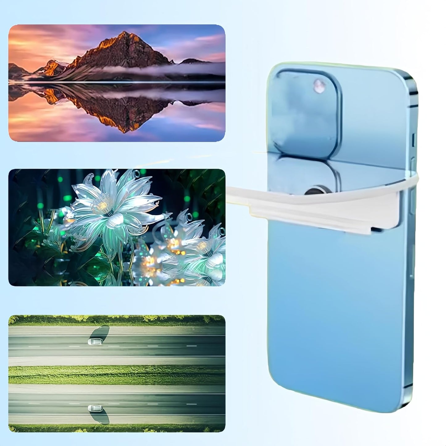 Mirror Effect Lens, Smartphone Camera Mirror Reflection Clip Kit Phone Camera Shooting Reflection Mirror Adjustable HD Glass Smartphone Photography Flip Mirror for All Phones (White+Black)