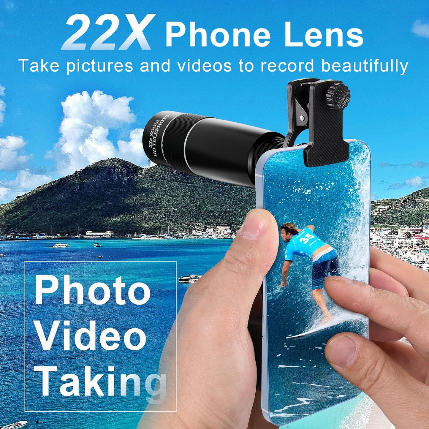 22X Long Focus Telephoto Phone Lens for iPhone and Android, Zoom Cellphone Camera Lens with Phone Clip for Picture Video Taking