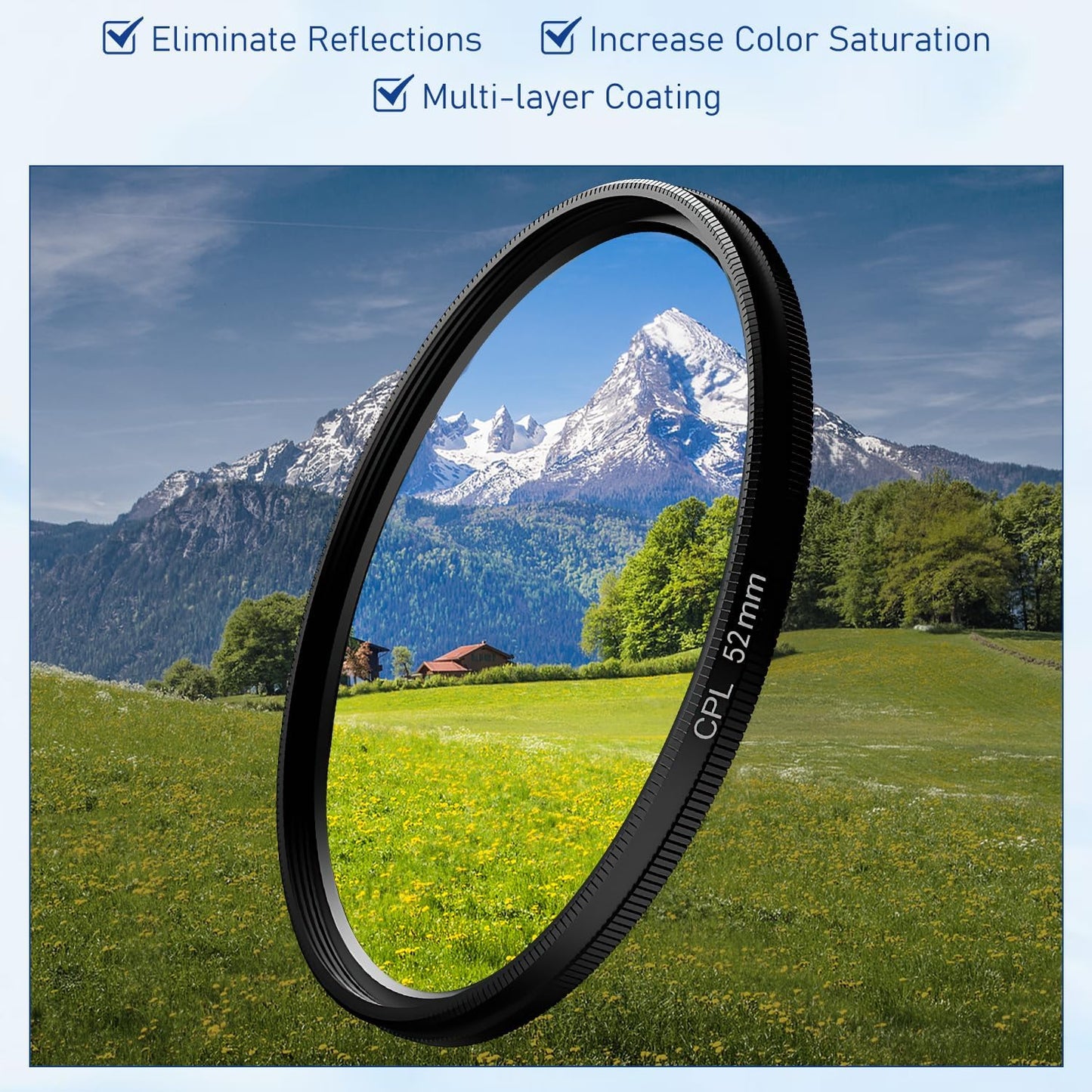 52mm Clip-on CPL Phone Camera Filter Kit, Circular Polarizer Filter, CPL Polarizer Phone Camera Lens Filter for iPhone Samsung/Android Smartphones