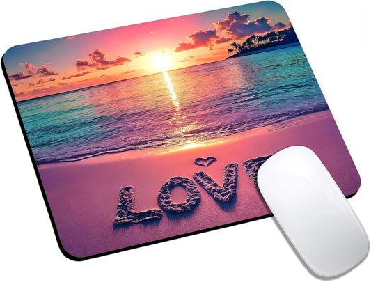 Mouse Pad, Cute Sunset Beach Mouse Pads for Desk, 9.5" x 7.9" Non-Slip Rubber Base Computer Mousepad with Women, Portable Square Design for Wireless Mouse and Pad Laptop Office & Travel