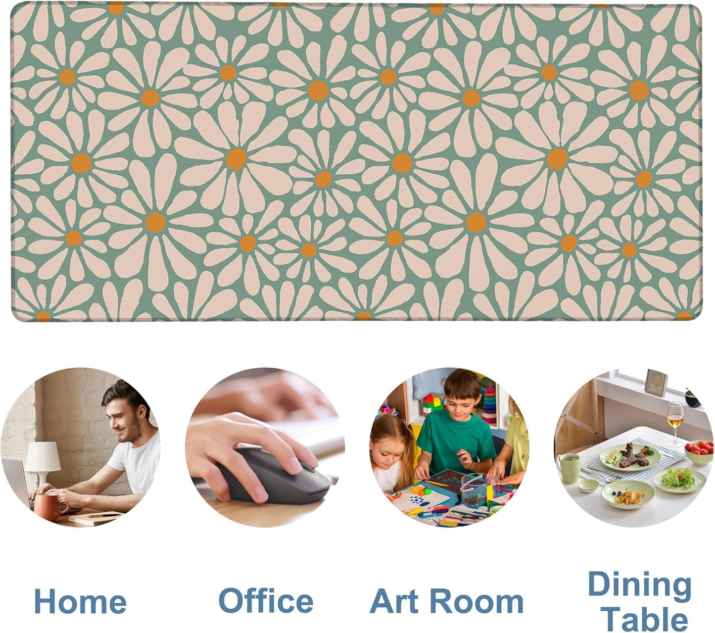 Retro Daisy Flowers Gaming Mouse Pad 3mm Thick Stitched Edge Waterproof Non-Slip Large Computer Keyboard Mouse Mat,Suitable for Office Entertainment Decorative Desk Pad 35.4 x 15.7 Inches