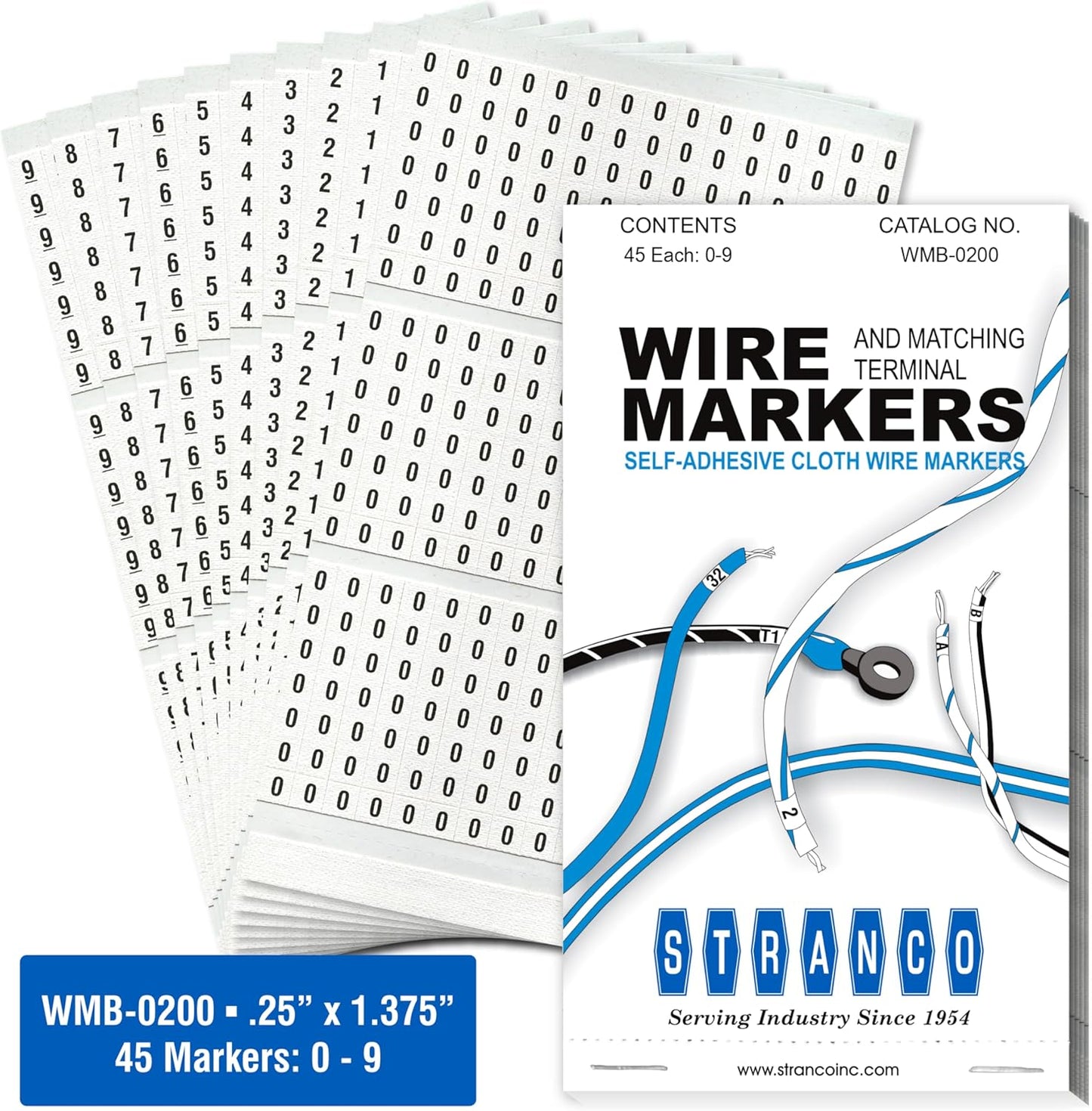 Premium Wire Marker Book for Cable Management, Vinyl-Coated, High-Tack Adhesive, Electric Panel Wire Label Stickers - 10 Pages with 45 Labels Each, 1 Book, Numbered 0-9 (Pack of 25)