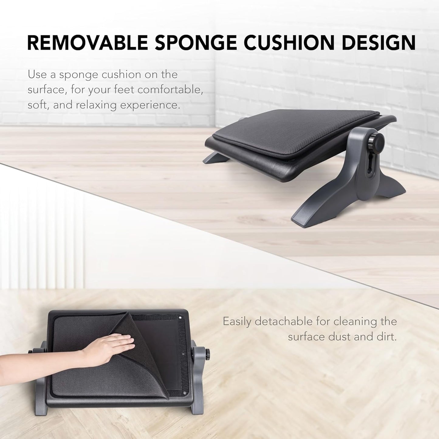 EHO Ottoman, Ergonomic Foot Rest for Under Desk, Adjustable Height and Angle, Sponge Platform, Anti-Slip, Ankle Support, Detachable Washable Cushion, Back and Leg Pain Relief, 21.6" L x 11.4" W, Black