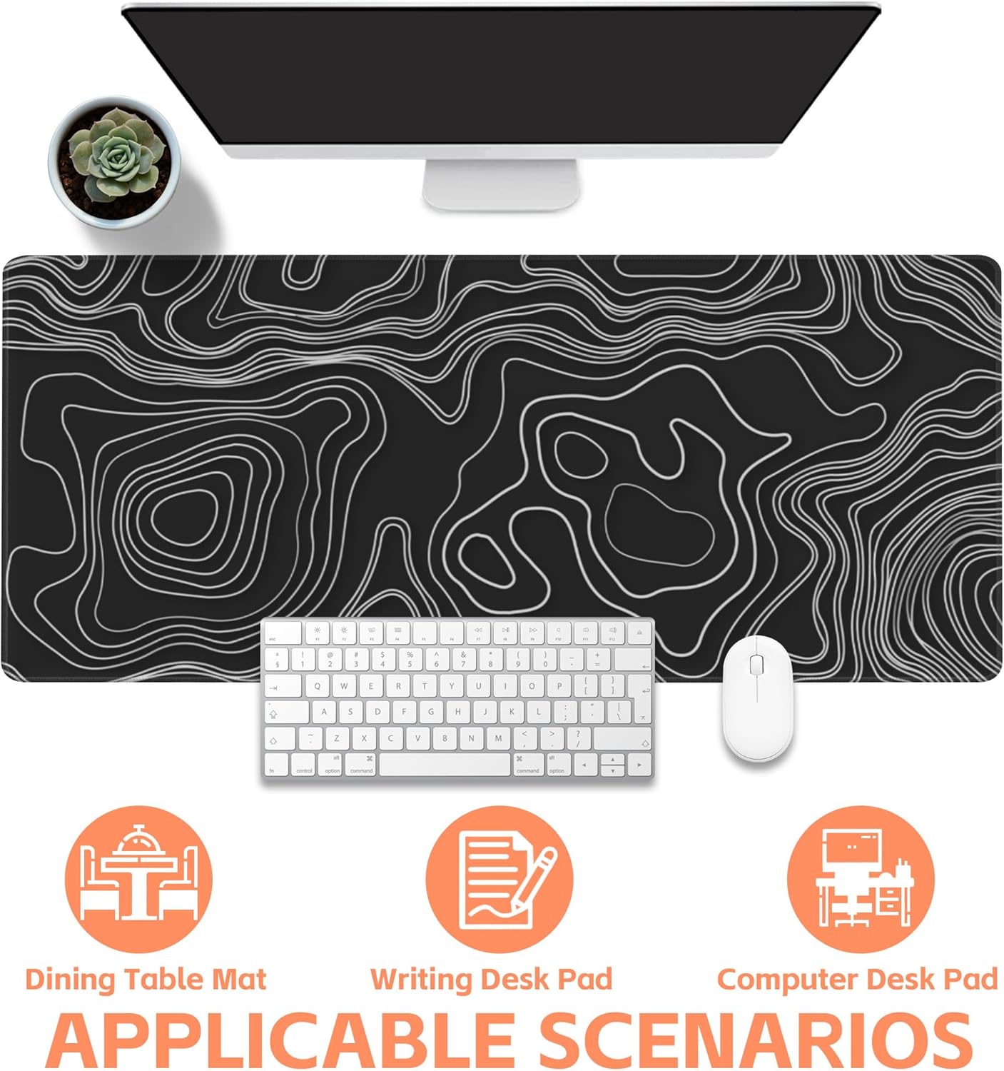 Mouse Pad Large Topographic Map Lines Non-Slip Game Desk Mat with Stitched Edge Laptop Keyboard Desk Pad for Work Home Gaming (35.4 x 15.7 Inches)