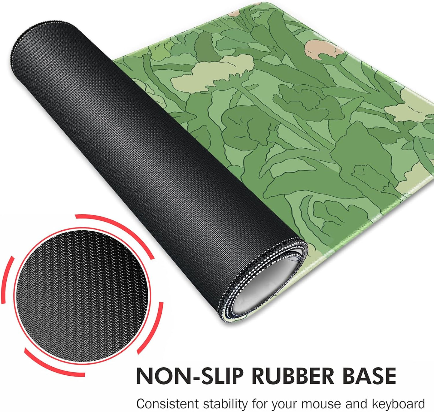 Galdas Gaming Mouse Pad XXL XL Large Long Extended Big Mousepad Non-Slip Rubber Keyboard Mouse Pad with Stitched Edges for Laptop Home Office (31.5x11.8x0.08 Inch) -Green Leaf