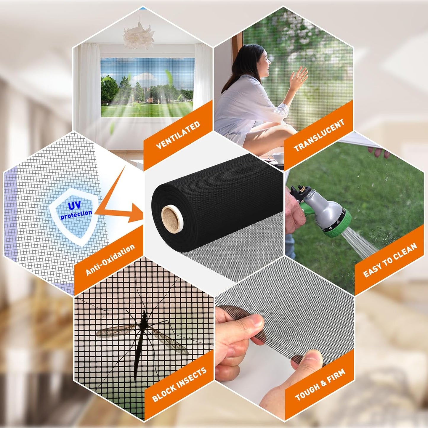 MAGZO High Density Window Screen Replacement Mesh Roll, 37.4in × 16.4ft High Definition Siftproof 32x28 Mesh Screen for Porch Doors Repair Kit, Ideal for Patio Windows, Sliding & DIY Projects