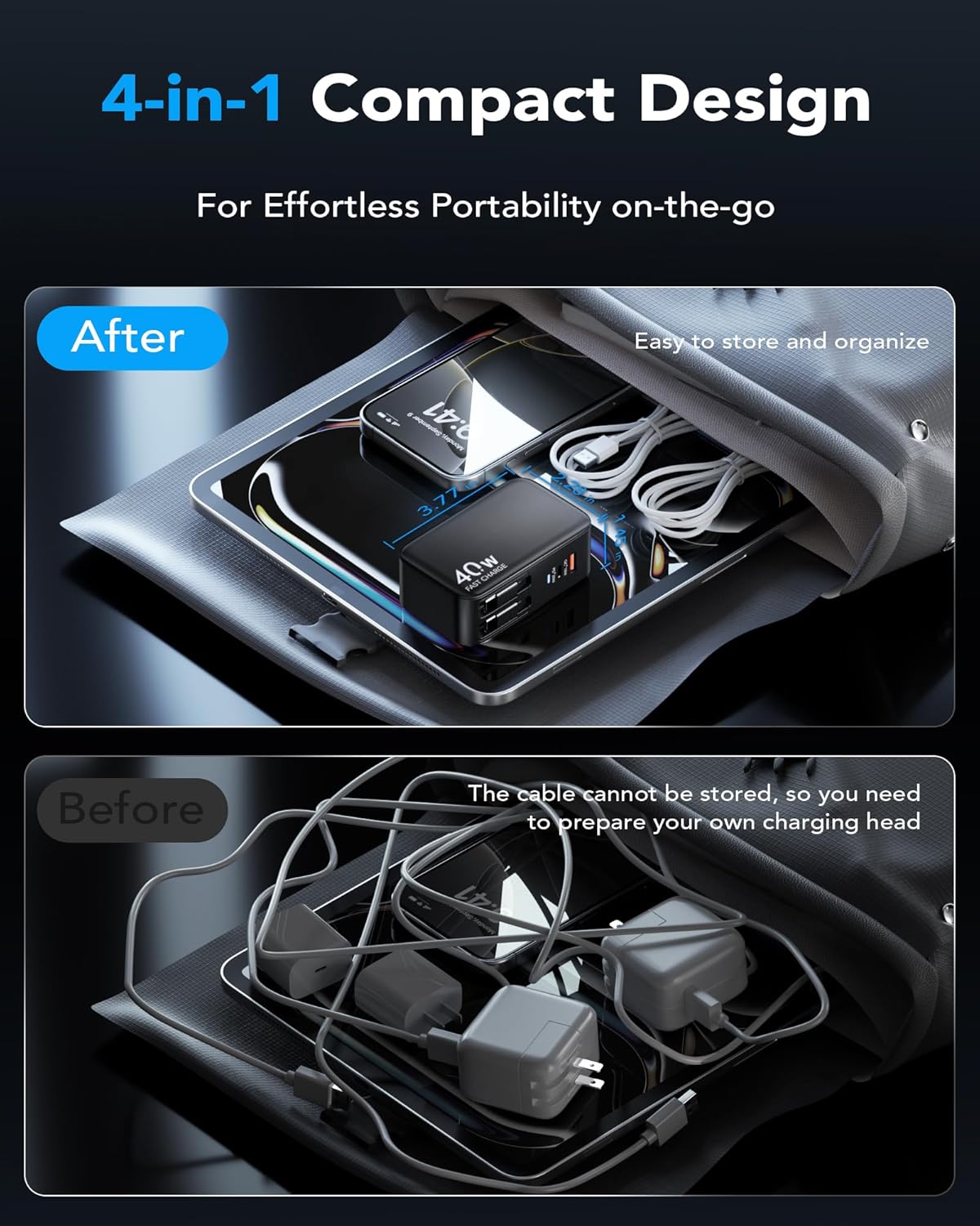 Retractable USB C Charger Wall Plug with Dual 35.5in/90cm Type C Cables Cords,40W Fast Charging Foldable Block Multi Charger for All Devices for iPhone 16/15/14/13/12/11,iPad,Galaxy,Pixel