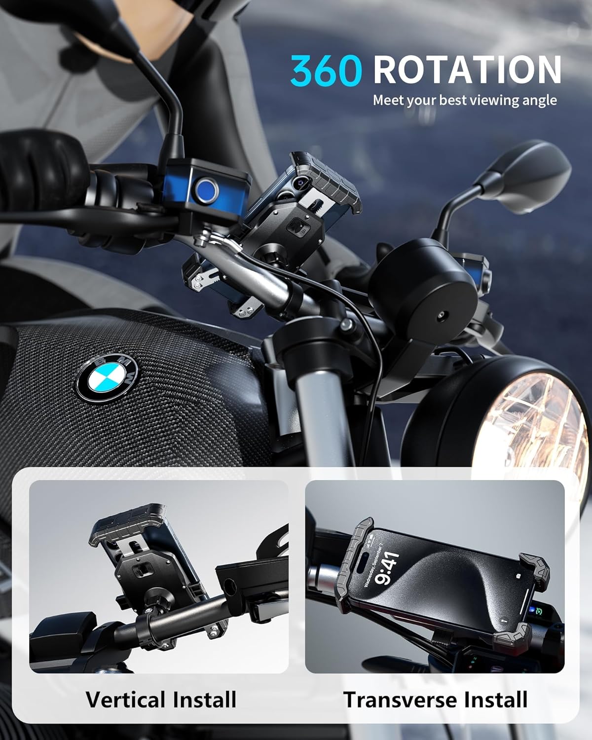 Kewig Motorcycle Phone Mount Holder - [No Scratches Camera ] [1s Lock] Motorcycle Cell Phone Mount, Bike Handlebar Phone Holder for 5.5-7.2" Phones