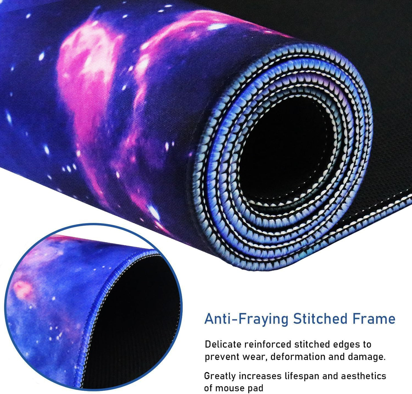 Large Extended Gaming Mouse Pad with Stitched Edges, (31.5X15.7In) Durable Non-Slip Natural Rubber Base, Waterproof Computer Keyboard Pad Mat for Esports Pros/Gamer/Desktop/Office/Home, Galactic Blue