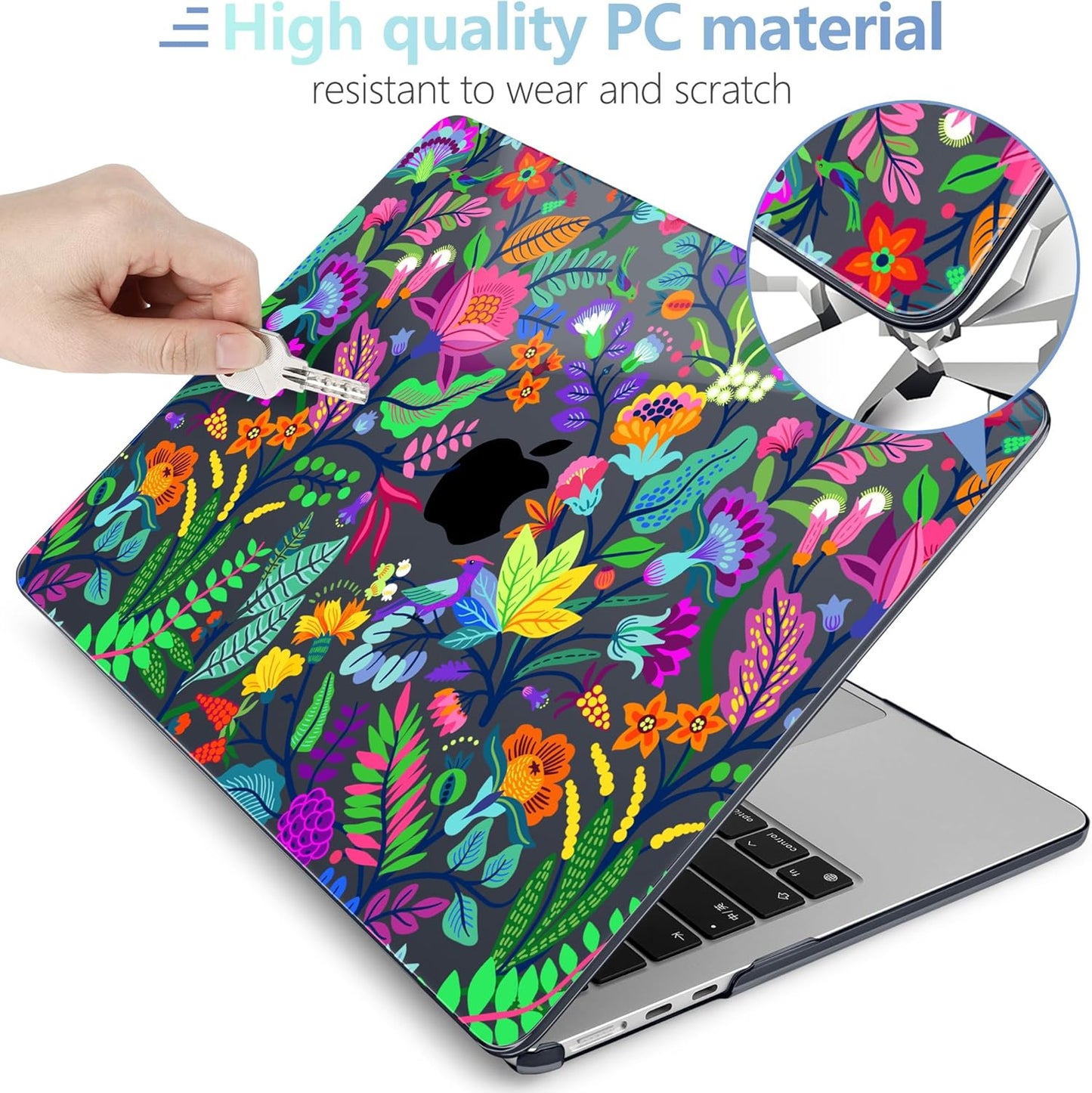 MEEgoodo Case for MacBook Air M4/M3/M2 13.6 inch 2025 2024 2022, Fit Model A3240 A3113 A2681, Compatible with MacBook Air 13 inch, Laptop Hard Case with Keyboard Cover, Bright Flowers & Tropic Leaves