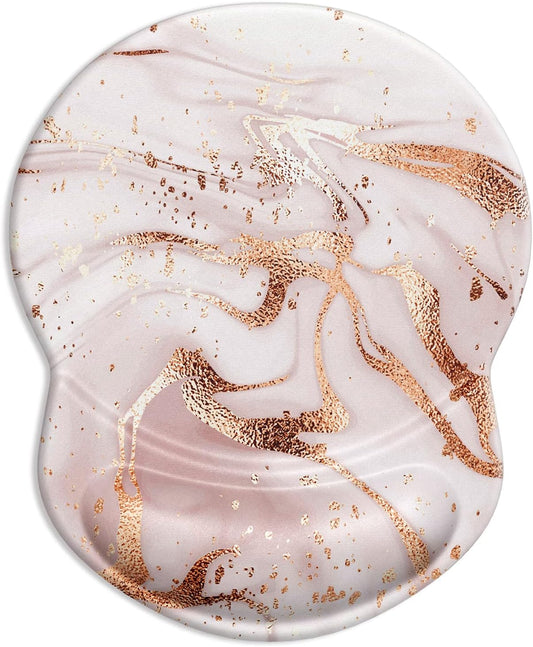 ITNRSIIET Ergonomic Mouse Pad with Gel Wrist Support Small Wrist Rest Smooth Surface Non-Slip PU Base Comfortable Office Supplies Pain Relief, 8.7 x 7.2 inches, Rose Gold Marbling