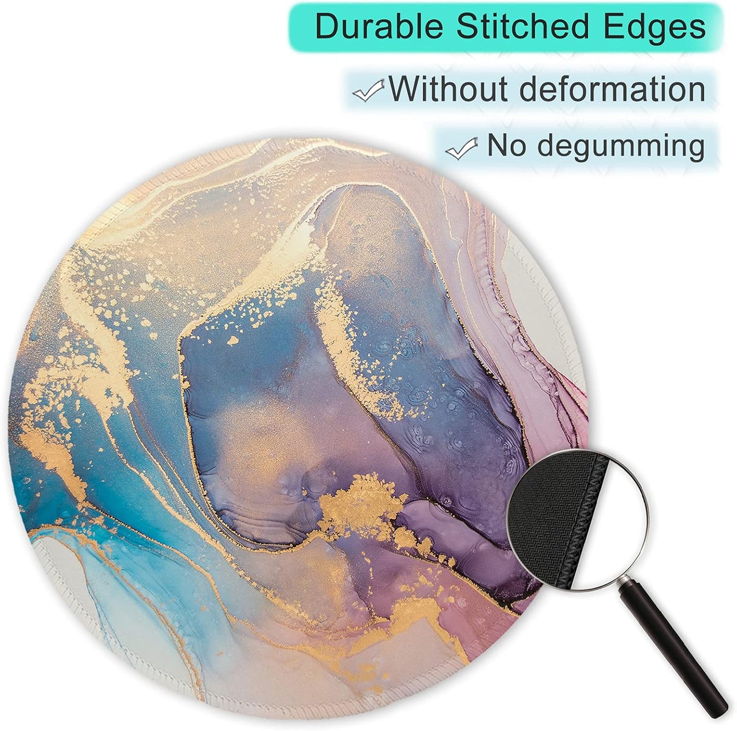 ITNRSIIET Round Mouse Pad with Stitched Edge Premium-Textured Waterproof Non-Slip Rubber Base Desktop Protection Mat Diameter 8.7 inches, Abstract Marble Texture
