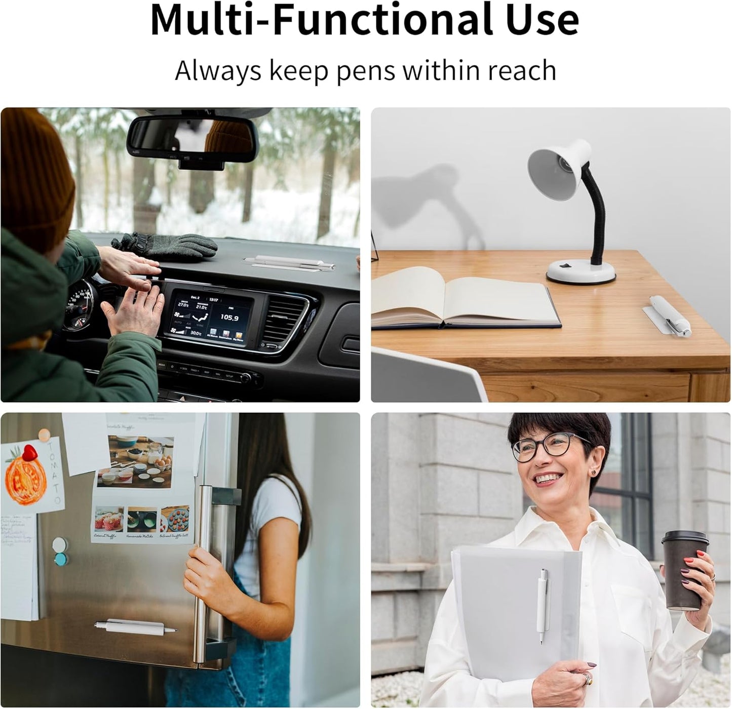 ELETIUO Pencil Holder For Most Pens,Pencils,Self-Adhesive Stick To Notebooks,Diary,Desks,Whiteboards Or Any Surface,Silicone Pen Holder For Home,Office And Desk Organization,White