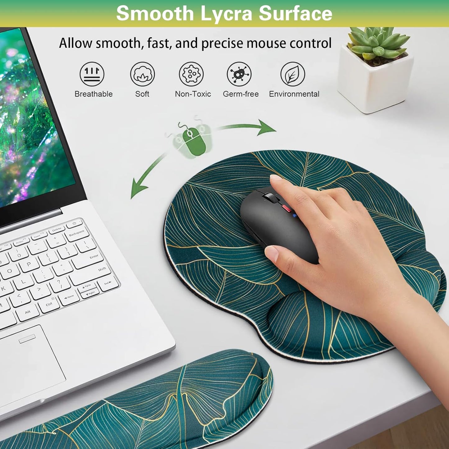 Mouse Pad with Wrist Rest Set, 3-in-1 Wrist Support Mousepad Set, Gaming Mat Pad with Anti-Skid Base,Ergonomic Mouse Pad Green,Memory Foam Gel Wrist Rest for Computer Keyboard