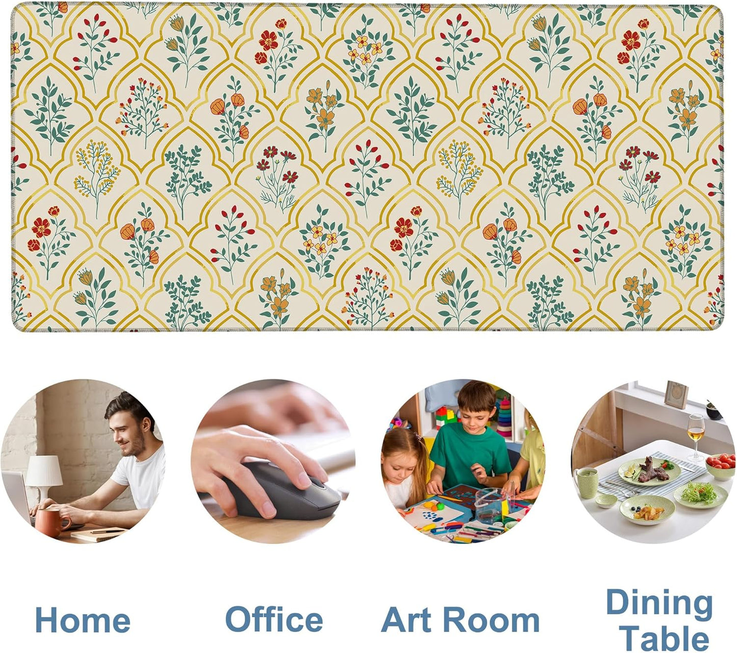 Large Mouse Pad Decorative Floral Gaming Desk Pad Computer Keyboard Non-Slip Waterproof Mouse Mat with Rubber Base and Stitched Edges Entertainment Office Writing Desk Mat 35.4 x 15.7 Inches