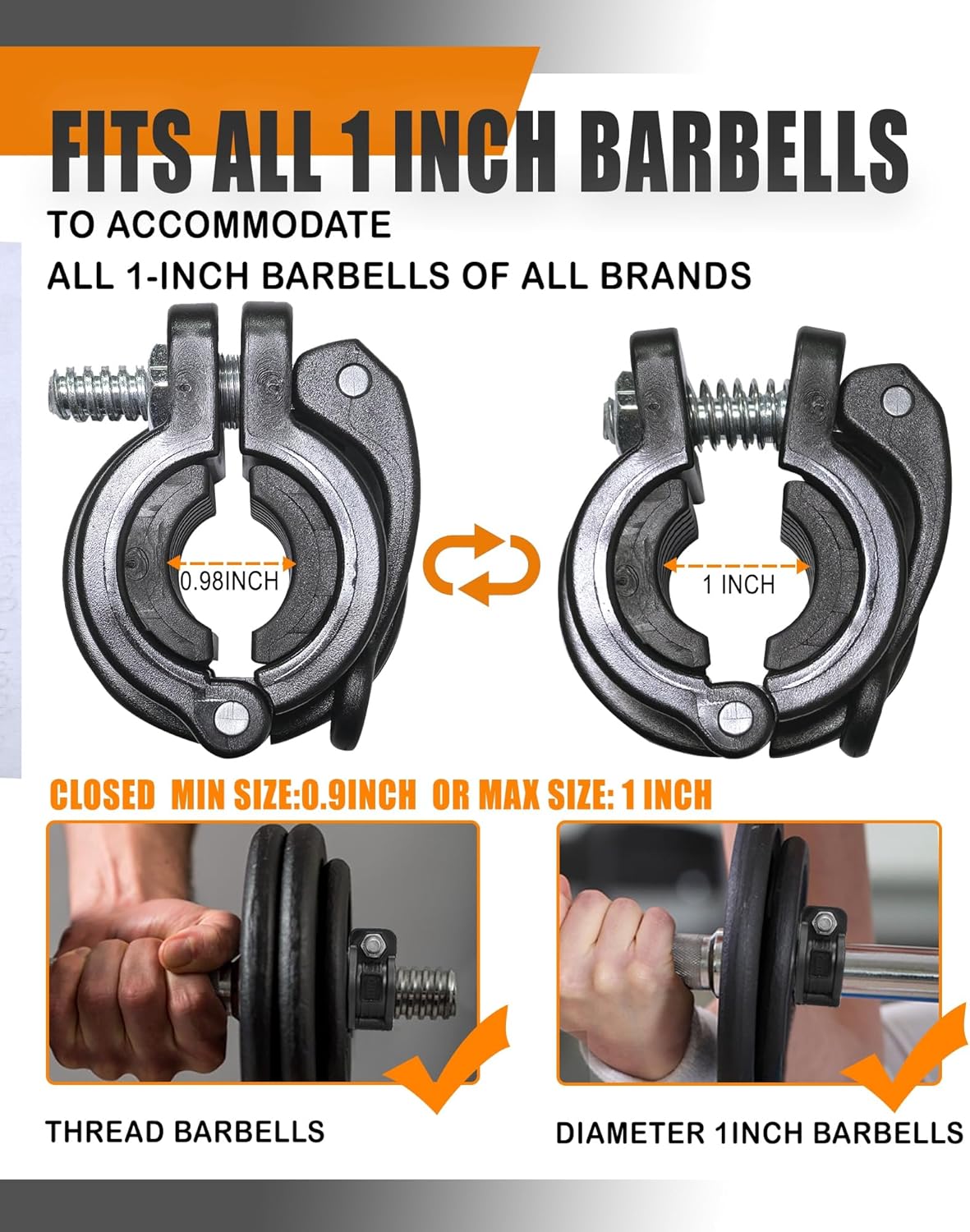 MAXRICH T Barbell Clamp 1 inch Multiple Sizes & Adjustable Weight Clips for Barbell Quick Release Barbell Clips|Barbell Collar Bar Locks for Weight Lifting (Black)